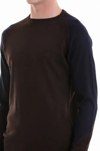 Kahverengi Regular Fit Jakarlı Bisiklet Yaka Yünlü Triko Kazak-Kahverengi - 5