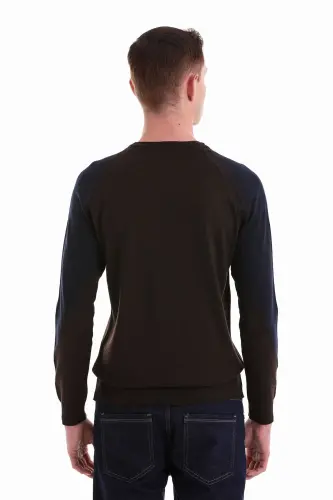 Kahverengi Regular Fit Jakarlı Bisiklet Yaka Yünlü Triko Kazak-Kahverengi - 6