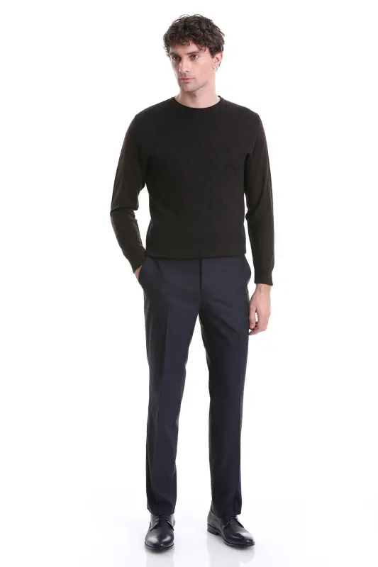 Kahverengi Regular Fit Jakarlı Bisiklet Yaka Yünlü Triko Kazak-Kahverengi - 2