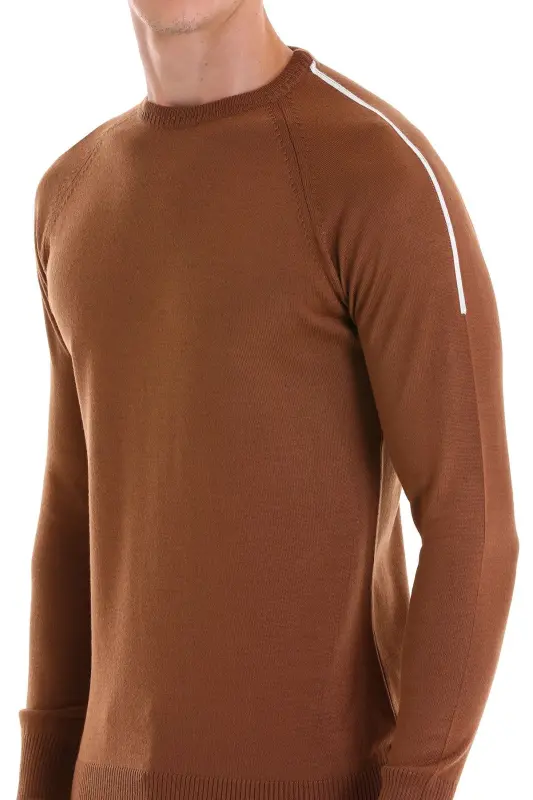 Kahverengi Regular Fit Jakarlı Bisiklet Yaka Yünlü Triko Kazak-Tütün - 5