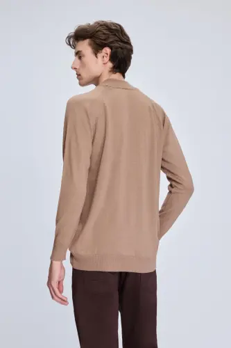 Kahverengi Regular Fit Jakarlı Yarım Balıkçı Yaka Yünlü Kazak - Kahverengi - 5