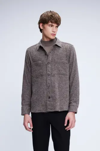 Kahverengi Shacket Fit Ceket Yaka Pamuklu Gömlek-Kahverengi 