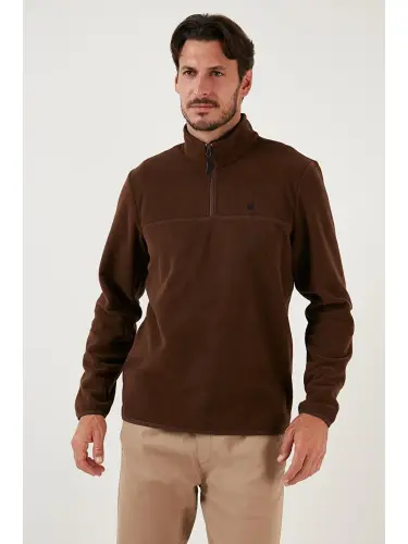 Kahverengi Slim Fit Anti-Pilling Bato Yaka Kışlık Şardonlu Erkek Polar Sweatshirt 5906001-Kahverengi - 4