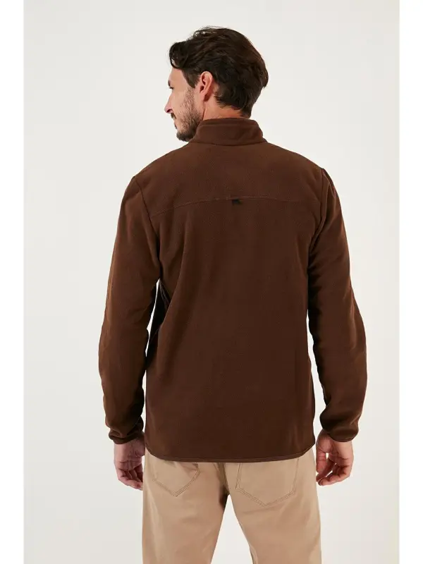 Kahverengi Slim Fit Anti-Pilling Bato Yaka Kışlık Şardonlu Erkek Polar Sweatshirt 5906001-Kahverengi - 5