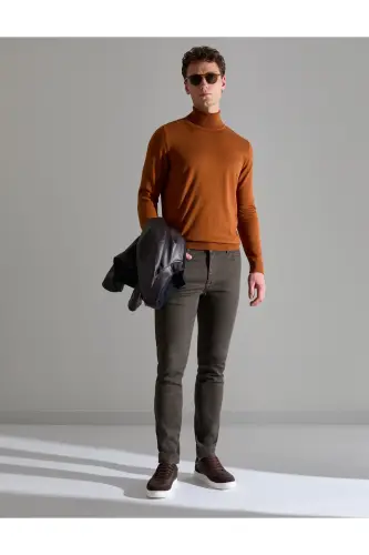 Kahverengi Slim Fit Balıkçı Yaka Basic Triko Kazak 50314202-VR040 - Pas - 1