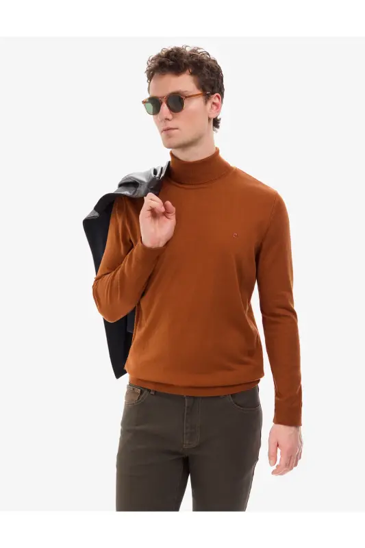 Kahverengi Slim Fit Balıkçı Yaka Basic Triko Kazak 50314202-VR040 - Pas - 2