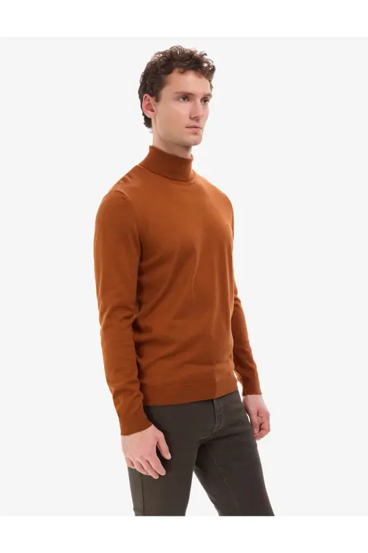 Kahverengi Slim Fit Balıkçı Yaka Basic Triko Kazak 50314202-VR040 - Pas - 4