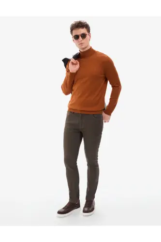 Kahverengi Slim Fit Balıkçı Yaka Basic Triko Kazak 50314202-VR040 - Pas - 5