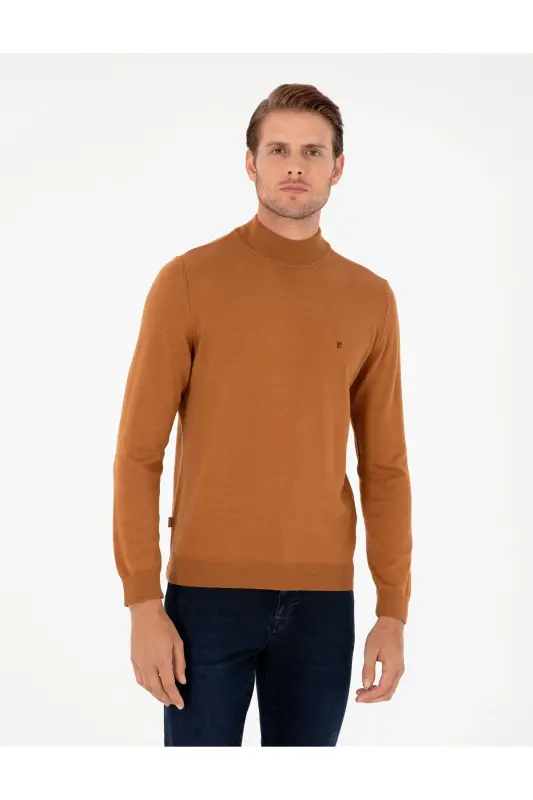 Kahverengi Slim Fit Yarım Balıkçı Yaka Basic Triko Kazak 50296614-VR163-Kahverengi - PIERRE CARDIN