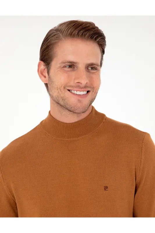 Kahverengi Slim Fit Yarım Balıkçı Yaka Basic Triko Kazak 50296614-VR163-Kahverengi - 2