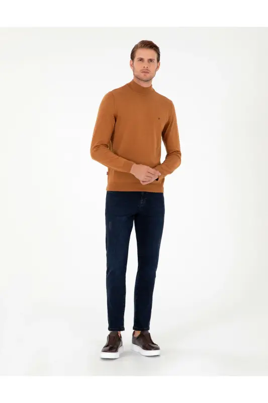 Kahverengi Slim Fit Yarım Balıkçı Yaka Basic Triko Kazak 50296614-VR163-Kahverengi - 4