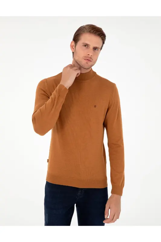 Kahverengi Slim Fit Yarım Balıkçı Yaka Basic Triko Kazak 50296614-VR163 - Kahverengi - 3