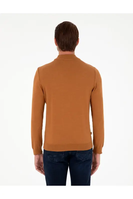 Kahverengi Slim Fit Yarım Balıkçı Yaka Basic Triko Kazak 50296614-VR163 - Kahverengi - 5