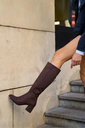 Kahverengi Süet Kadın Çizme-Kahverengi Süet - 5