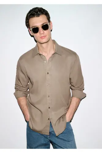 Kahverengi (TENCEL™) Gömlek Regular Fit / Normal Kesim 0210818-83866-Kahverengi 