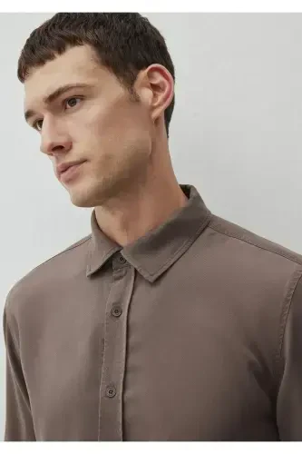 Kahverengi Tencel TM Lyocell Gömlek Regular Fit / Normal Kesim 0210818-71550-Kahverengi - Mavi (1)