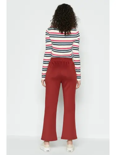 Kahverengi Wide Leg İspanyol Paça Eşofman Altı 804 Kiremit-Kahverengi - 4
