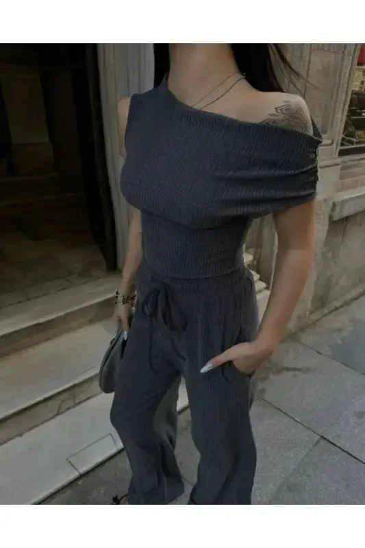 Каик Яка Бюзгюлю Блуз Пантoлон Такым-АНТРАСИТ - 1