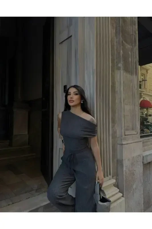 Каик Яка Бюзгюлю Блуз Пантoлон Такым-АНТРАСИТ - 3