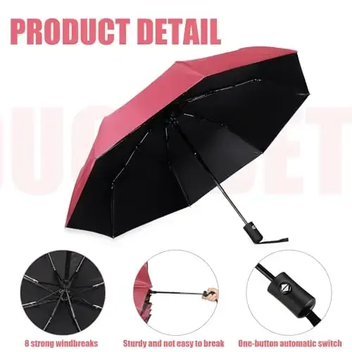 Kajaia 4 Pack Umbrellas Compact Windproof, Automatic Open and Close Folding Rain Umbrella Collapsible for Men Women Travel - 3