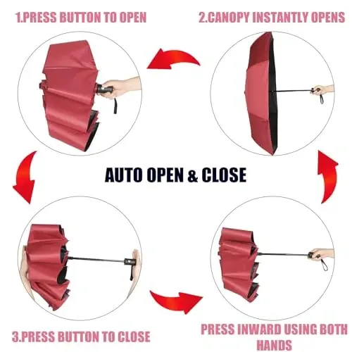 Kajaia 4 Pack Umbrellas Compact Windproof, Automatic Open and Close Folding Rain Umbrella Collapsible for Men Women Travel - 4
