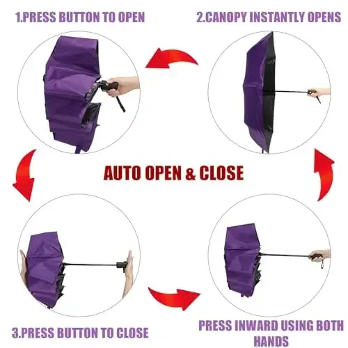 Kajaia 4 Pack Umbrellas Compact Windproof, Automatic Open and Close Folding Rain Umbrella Collapsible for Men Women Travel - 4