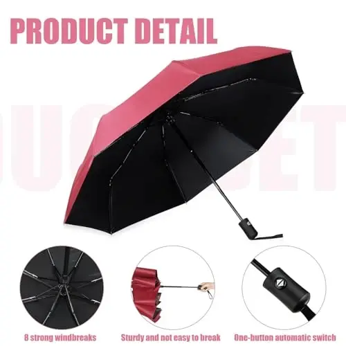 Kajaia 4 Pack Umbrellas Compact Windproof, Automatic Open and Close Folding Rain Umbrella Collapsible for Men Women Travel - 2