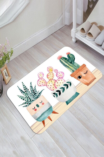 Kaktusli sirpanmaslik yuviladigan dekorativ ichki gilam 45x70 sm - HALISE HOME