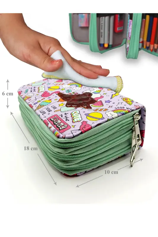 Калем Куту Unicorn-flamingo Kawai Organizer Калемкуту Vegan Deri Üч Бёлмели Калемлик - Yeşil-Morunicorn - 6