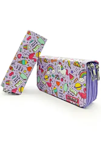 Калем Куту Unicorn-flamingo Kawai Organizer Калемкуту Vegan Deri Üç Bölmeli Калемлик -mor-Renkli11 - LIMMY (1)