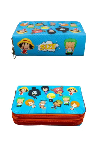 Kalem Kutusu Anime One Üç Bölmeli Vegan Deri (kalemlik)-One Pi - 3