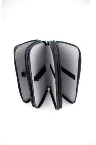 Kalem Kutusu Astronaut Kawaii Desen Orginazer Üç Bölmeli Vegan Deri (KALEMLİK)-Astronaut Siyah - 5