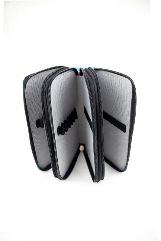 Kalem Kutusu Astronaut Kawaii Desen Orginazer Üç Bölmeli Vegan Deri (KALEMLİK)-Astronaut Siyah - 5