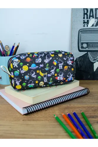 Kalem Kutusu Astronaut Iki Bölmeli Vegan Deri (çift Gözlü Kalemlik)-2'li Astronaut - 2