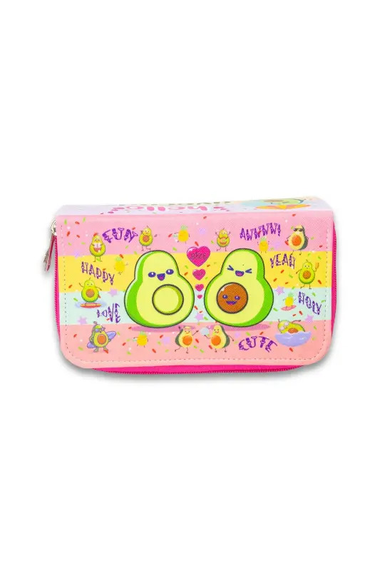 Kalem Kutusu Avocado Kawaii Desen Orginazer Üç Bölmeli (kalemlik) - Avocado - 2