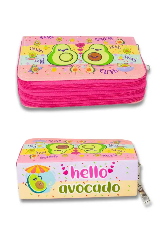 Kalem Kutusu Avocado Kawaii Desen Orginazer Üç Bölmeli (kalemlik) - Avocado - 3
