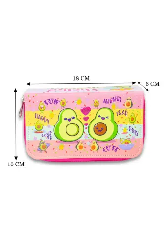 Kalem Kutusu Avocado Kawaii Desen Orginazer Üç Bölmeli (kalemlik) - Avocado - 4