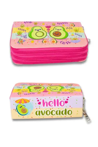 Kalem Kutusu Avocado Kawaii Desen Orginazer Üç Bölmeli (kalemlik)-Avocado - 3
