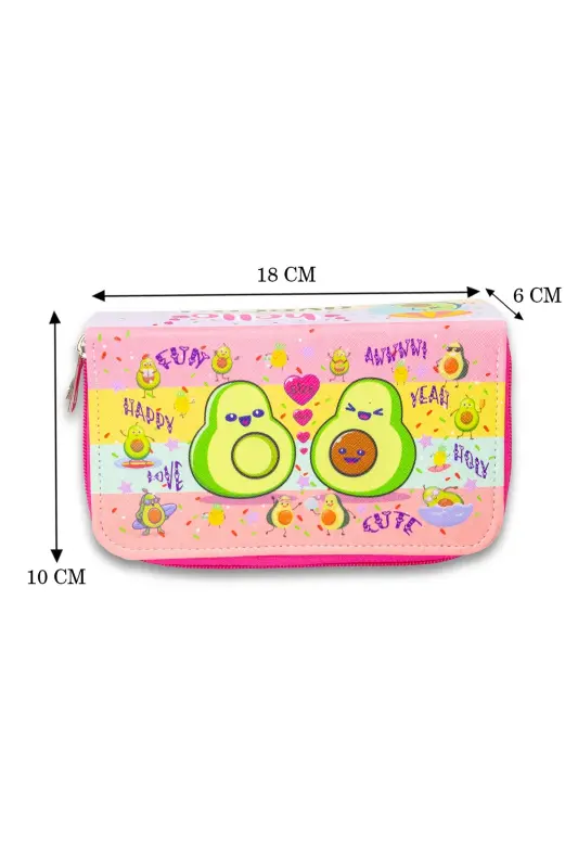Kalem Kutusu Avocado Kawaii Desen Orginazer Üç Bölmeli (kalemlik)-Avocado - 4