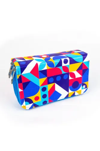 Kalem Kutusu Colourful Temalı Üç Bölmeli Vegan Deri (kalemlik) - Colourful - SIZE (1)