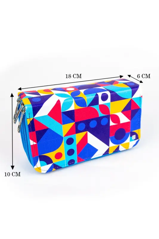 Kalem Kutusu Colourful Temalı Üç Bölmeli Vegan Deri (kalemlik)-Colourful - 4