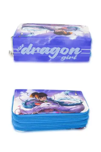 Kalem Kutusu Dragon Gril Orginazer Üç Bölmeli (kalemlik)-Pembe (Fermuar) - 3