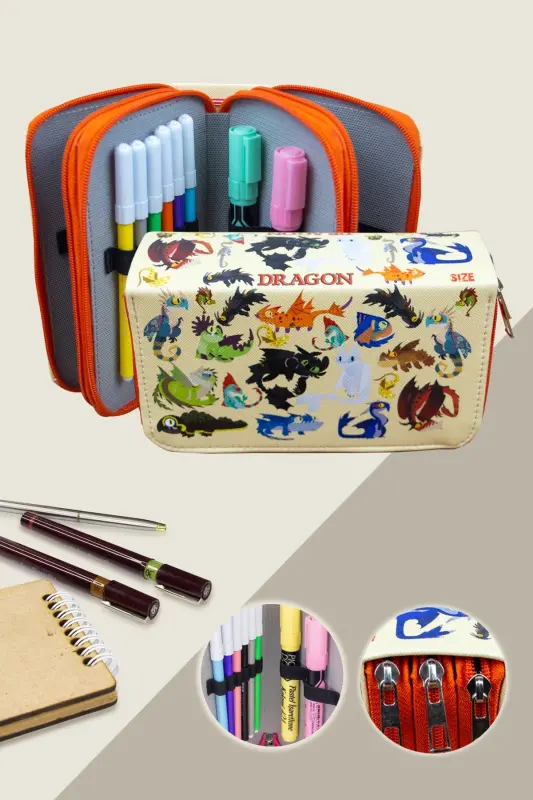 Kalem Kutusu Dragon Üç Bölmeli Vegan Deri-Dragon - 1