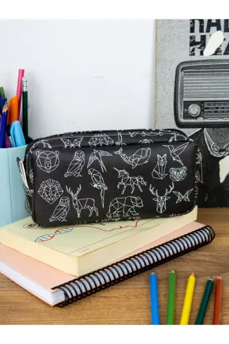 Kalem Kutusu Geometrik Hayvanlar İki Bölmeli Vegan Deri (çift Gözlü Kalemlik)-Geometrik Hayvanlar - ONESIZE (1)