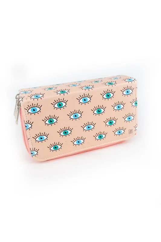 Kalem Kutusu Göz Temalı Üç Bölmeli Vegan Deri (kalemlik)-Göz - 2