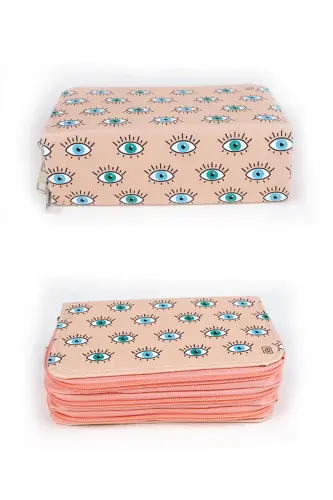 Kalem Kutusu Göz Temalı Üç Bölmeli Vegan Deri (kalemlik)-Göz - 3