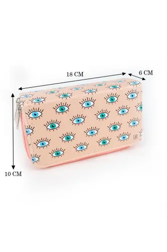 Kalem Kutusu Göz Temalı Üç Bölmeli Vegan Deri (kalemlik)-Göz - 4