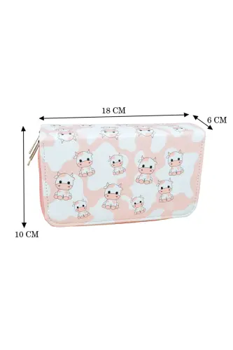 Kalem Kutusu Inekler Pembe Vegan Deri Üç Bölmeli (kalemlik)-İnekler Pembe - 4