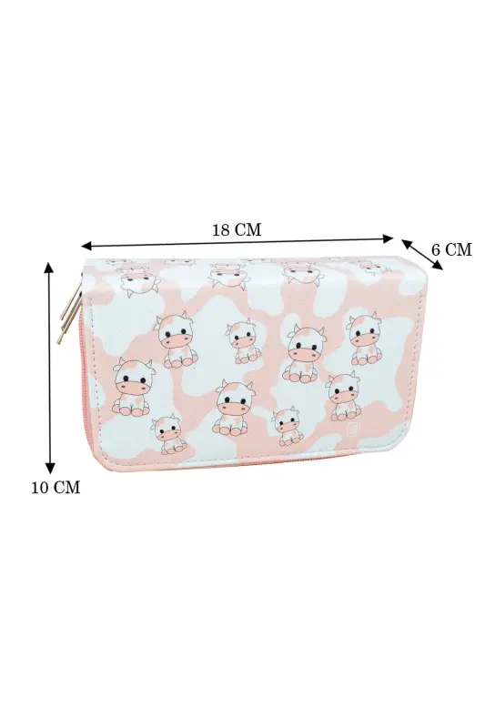 Kalem Kutusu Inekler Pembe Vegan Deri Üç Bölmeli (kalemlik)-İnekler Pembe - 4