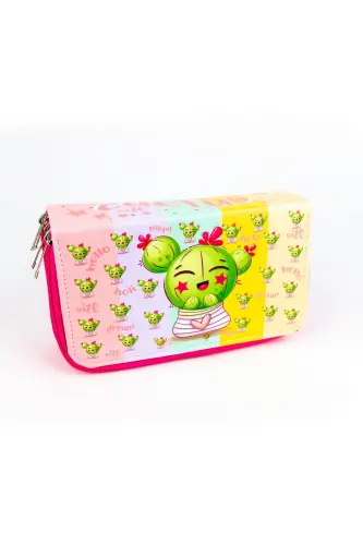 Kalem Kutusu Kaktüs Kawaii Desen Orginazer Üç Bölmeli Kalemlik - Kaktüs - SIZE (1)